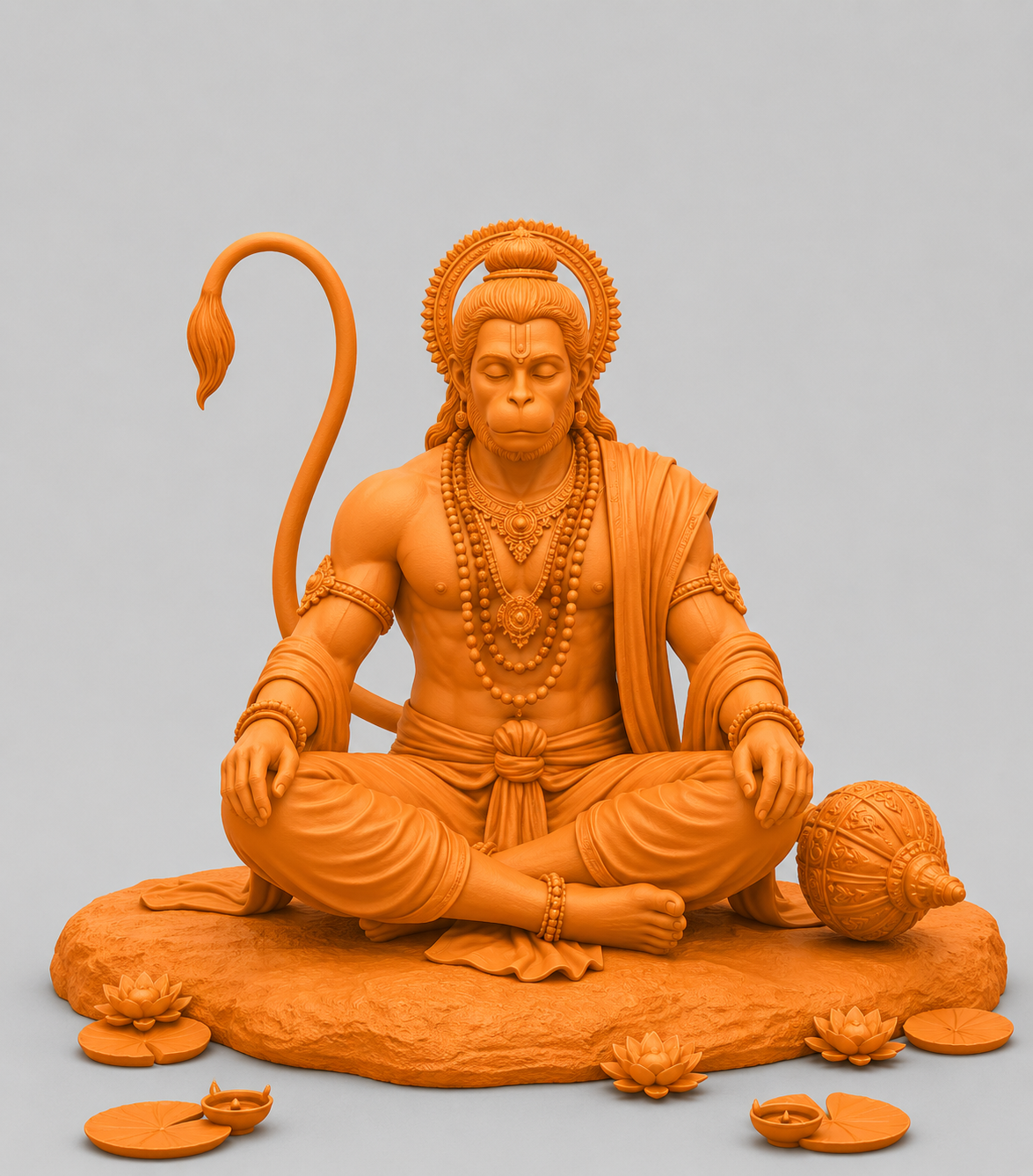 Hanuman Ji Sitting On Stone Bhagwa 3D Model (5 Inch)